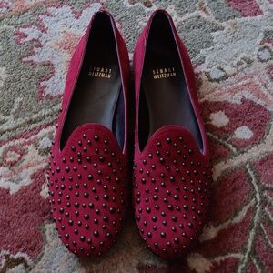 STUART WEITZMAN Burgundy Suede Studded Rubber Soled Flats 8 M